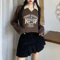 Poliéster Mujeres camiseta de manga larga, impreso, marrón,  trozo