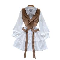 Polyester Women Casual Set two piece & loose vest & skirt Solid : Set