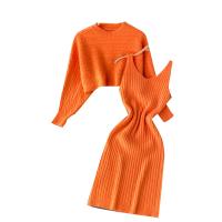 Knitted Women Casual Set two piece & loose Slip Dress & top Solid : Set