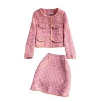 Polyester Women Casual Set & two piece skirt & coat Solid Set