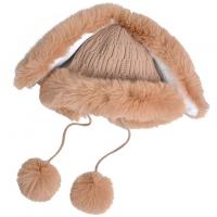 Acrylic Women Ear Hat with fur ball & thermal & for women knitted Solid Lot
