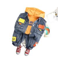 Cotton Boy Clothing Set & three piece vest & Pants & top patchwork Set