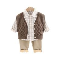 Cotton Slim Boy Clothing Set & three piece vest & Pants & top patchwork Set
