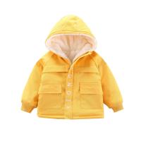 Polyester Slim Boy Coat & thick fleece patchwork Solid PC