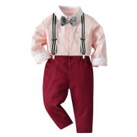 Polyester & Cotton Boy Clothing Set & two piece suspender pant & top Solid Set