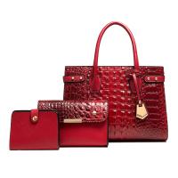PU Leather Bag Suit lacquer finish & large capacity & three piece crocodile grain Set