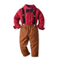 Cotton Boy Clothing Set & four piece Necktie & strap & Pants & top Solid Set