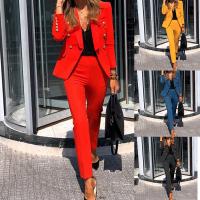 Polyester Women Business Pant Suit & two piece Long Trousers & coat Solid Set