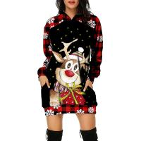 Polyester Sweatshirts Dress mid-long style & christmas design & loose printed PC