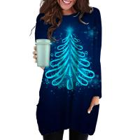 Polyester Women Long Sleeve T-shirt mid-long style & christmas design & loose printed PC
