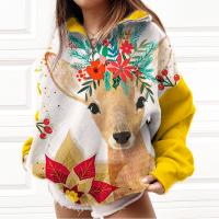 Polyester Women Sweatshirts fleece & christmas design & loose printed PC