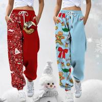 Polyester High Waist Women Casual Pants flexible & christmas design & loose printed PC