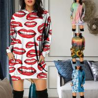 Polyester With Siamese Cap Sweatshirts Dress mid-long style Spandex printed PC