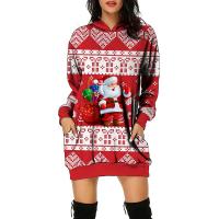 Polyester With Siamese Cap Sweatshirts Dress mid-long style & christmas design Spandex printed PC