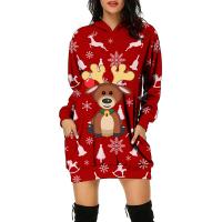 Polyester With Siamese Cap Sweatshirts Dress mid-long style & christmas design Spandex printed PC
