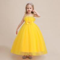 Polyester Ball Gown Girl One-piece Dress with bowknot Solid yellow PC