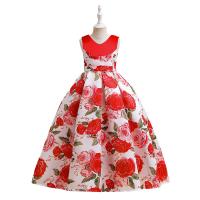 Polyester Princess Girl One-piece Dress printed floral red PC