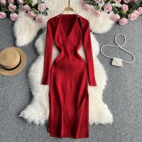 Polyester Waist-controlled & Slim Sexy Package Hip Dresses slimming & deep V & side slit Solid : PC