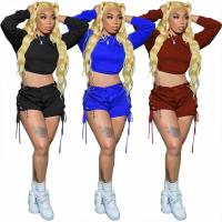 Polyester Women Casual Set & two piece & hollow Spandex short & top Solid Set