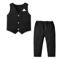 Katoen De Kleding reeks van de jongen Polyester Vest & Broek Striped Zwarte Instellen