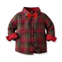 Polyester & Cotton Boy Clothing Set & two piece Necktie & top plaid red Set
