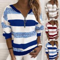 Cotton Plus Size Women Sweatshirts deep V & loose Polyester printed leopard PC