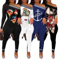 Polyester Women Casual Set side slit & off shoulder Long Trousers & top printed Set