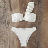 Polyester Bikini & two piece & One Shoulder Solid white Set