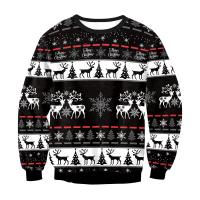 Polyester Couple Sweatshirts christmas design & loose printed snowflake pattern black PC