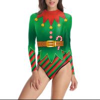 Polyester One-piece Swimsuit christmas design & skinny style printed PC
