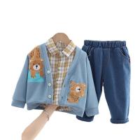 Cotton Slim Boy Clothing Set & three piece Pants & top & coat patchwork Set
