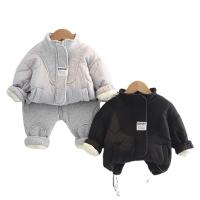 Polyester Slim Boy Clothing Set & two piece & thick fleece & thermal Pants & top patchwork Solid Set