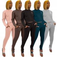 Polyester Women Casual Set side slit & two piece Long Trousers & top Solid Set