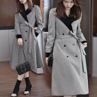 Polyester Waist-controlled & Slim & long style & Plus Size Women Coat plaid PC