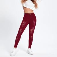 Denim Ripped & Slim Women Jeans Solid wine red PC