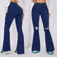 Denim Ripped & bell-bottom Women Jeans Solid deep blue PC