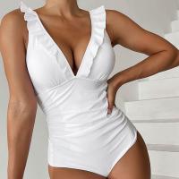 Polyamide One-piece Swimsuit deep V & skinny style Solid white PC