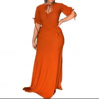 Polyester long style One-piece Dress side slit plain dyed Solid PC