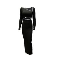 Polyester One-piece Dress mid-long style & hollow Solid PC
