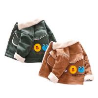 Polyester Slim Boy Coat & thick fleece & thermal patchwork Solid PC