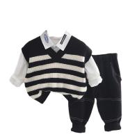 Cotton Slim Boy Clothing Set & three piece & thermal vest & Pants & top patchwork striped Set