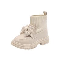 Rubber & Synthetic Leather with bowknot Children Boots hardwearing & breathable & with beading Solid beige Pair