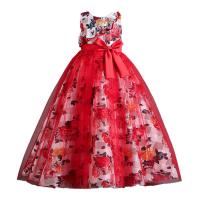 Polyester Ball Gown Girl One-piece Dress with bowknot printed floral PC