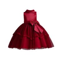 Polyester Princess Girl One-piece Dress with bowknot Solid PC