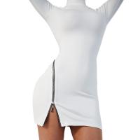 Polyester Sexy Package Robes hip Spandex Patchwork Solide blanc et noir pièce