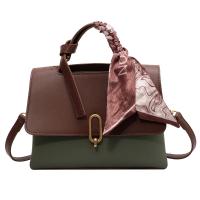 PU Leather Handbag contrast color & large capacity & attached with hanging strap PC