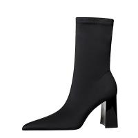 Silk chunky Boots Solid black Pair