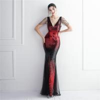 Sequin & Polyester Slim Long Evening Dress deep V PC