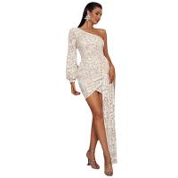 Sequin & Polyester Slim Short Evening Dress & One Shoulder embroidered PC