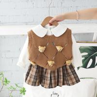 Cotton Slim Girl Clothes Set & three piece vest & skirt & top brown Set